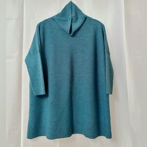 NWT Eileen Fisher Jade Green Merino Cowl NeckTunic Top